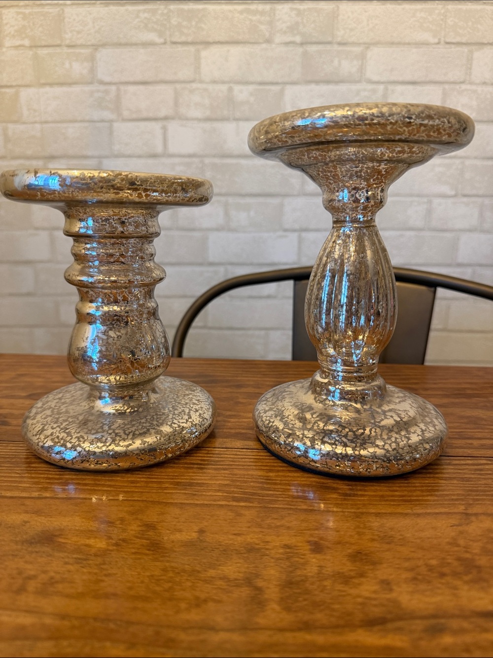 Mercury Glass Pillar Candle Holders - Set of 2